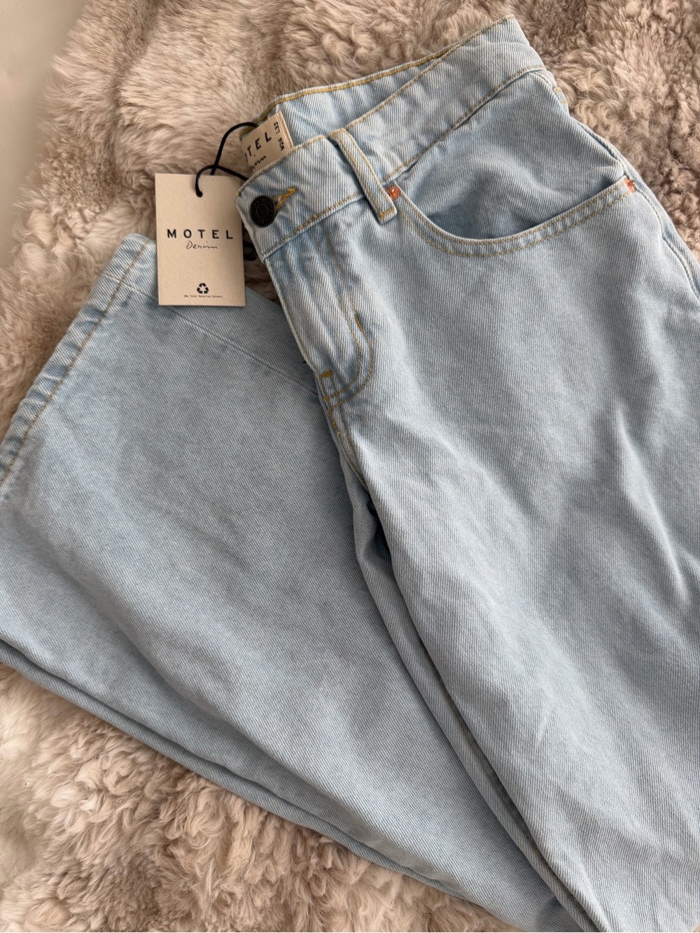Motel Rocks Low Rise Wide Leg Jeans in Light Blue - Picture 4 of 6